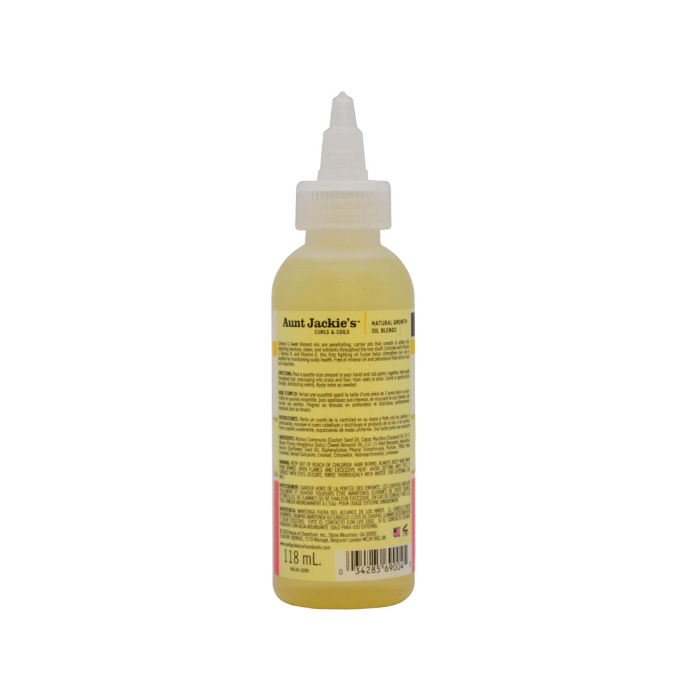 Aunt Jackie's Frizz Rebel pour demonstrates anti-poof formula smoothing frizzy hair.