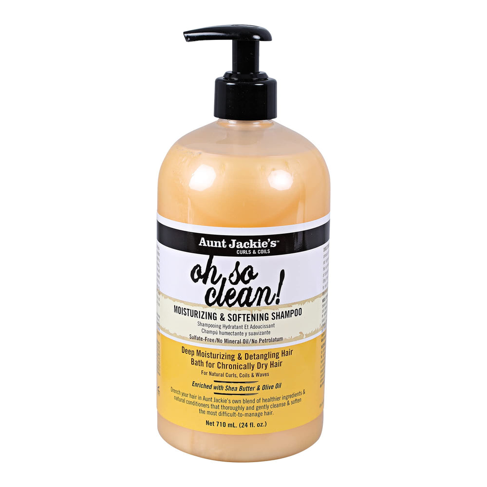 Aunt Jackie's Oh So Clean shampoo pump bottle delivering deep moisture for natural curls