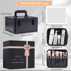 Aupauter makeup box LED mirror open with dividers showing customizable storage