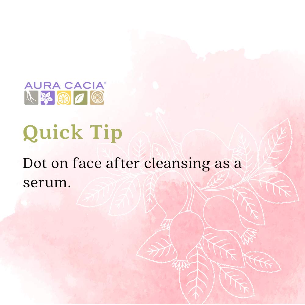 Aura Cacia Organic Rosehip Oil packaging emphasizes organic and ethical sourcing.