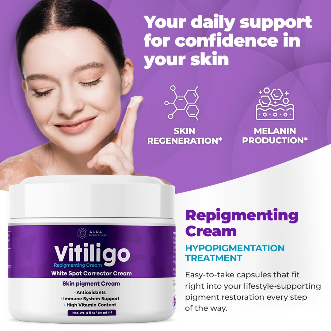 Aura Dermacare Vitiligo Cream texture close-up on skin highlights smooth absorption.