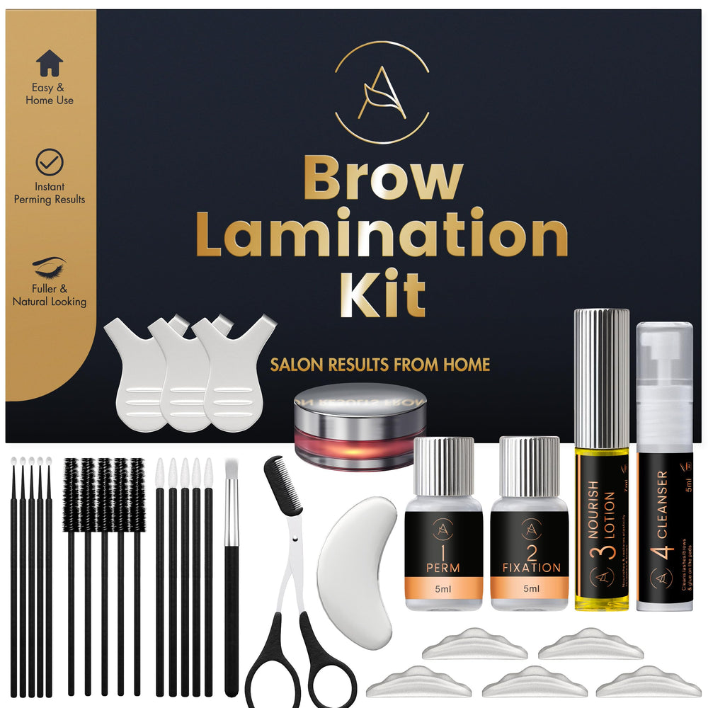 AURAE eyebrow lamination kit unboxing with complete at-home brow lift tools.