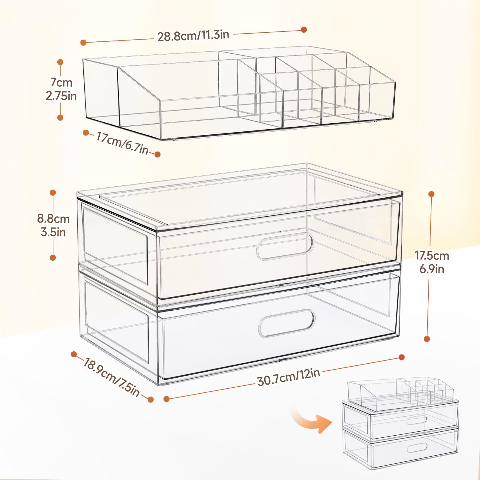 Aurblozen BPA-free acrylic organizer designed for large capacity storage of cosmetics.
