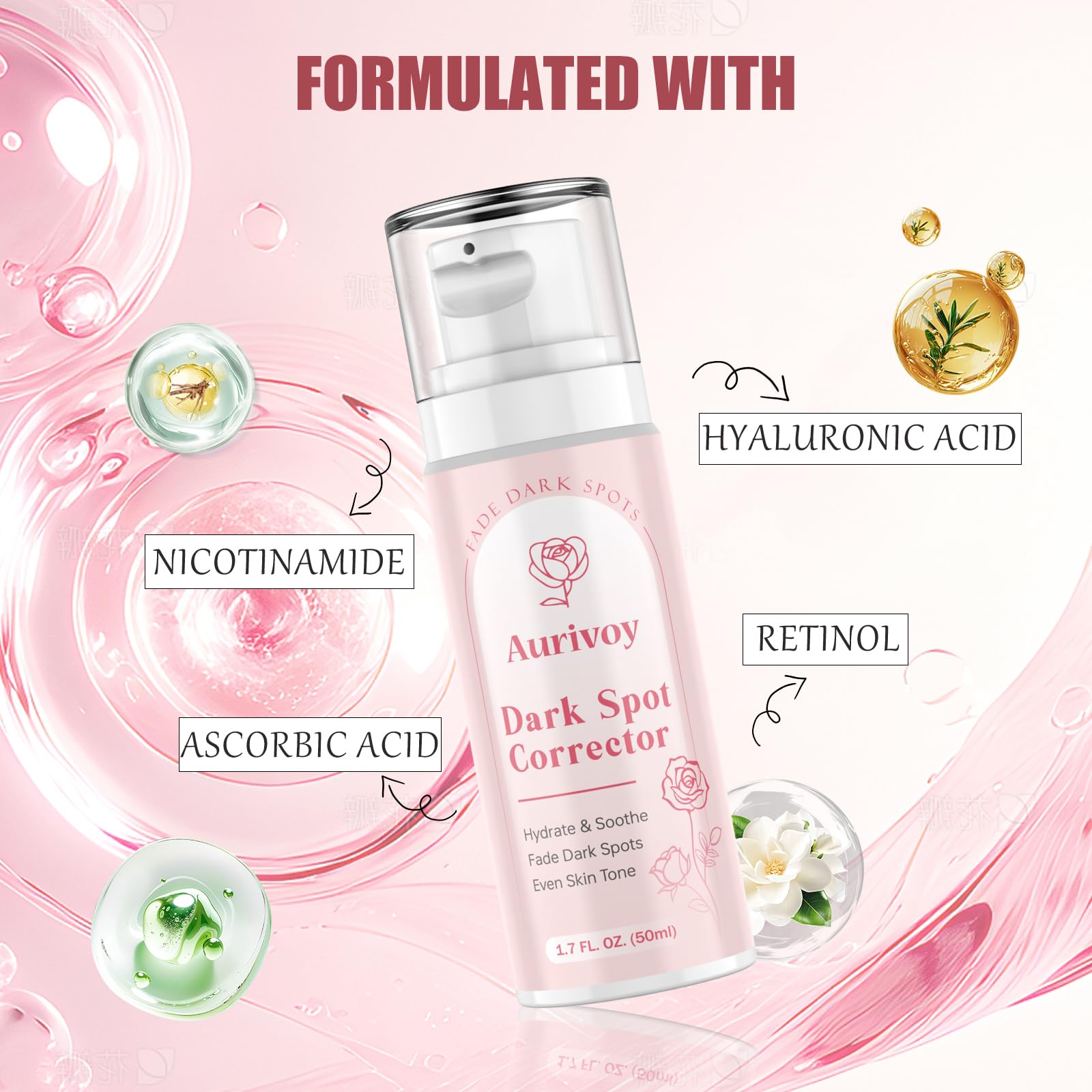 Aurivoy dark spot remover silky texture close-up highlights non-greasy finish.