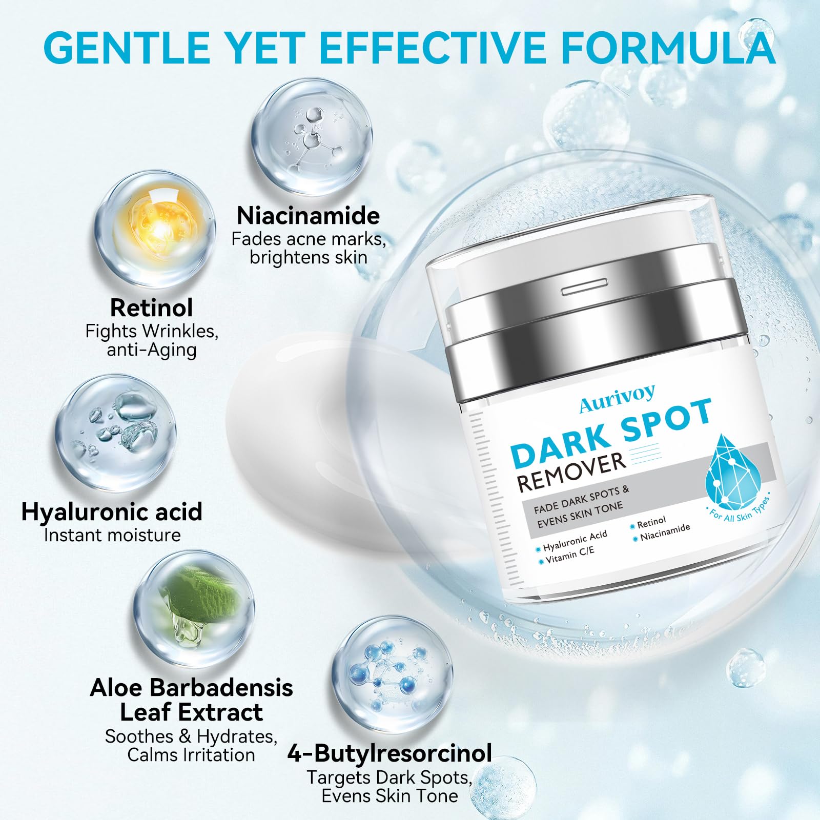 Aurivoy dark spot serum sun-spots close-up emphasizes fading discoloration