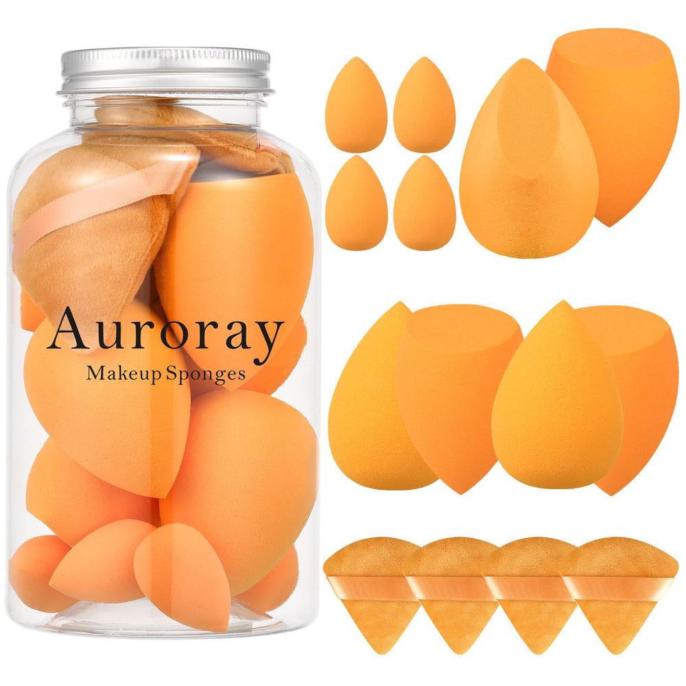 Auroray 14-pcs makeup sponge set in colorful shapes for flawless blending and easy color correction.