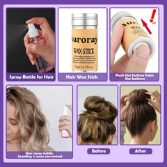 Auroray hair wax stick closeup for smoothing flyaways and frizz control