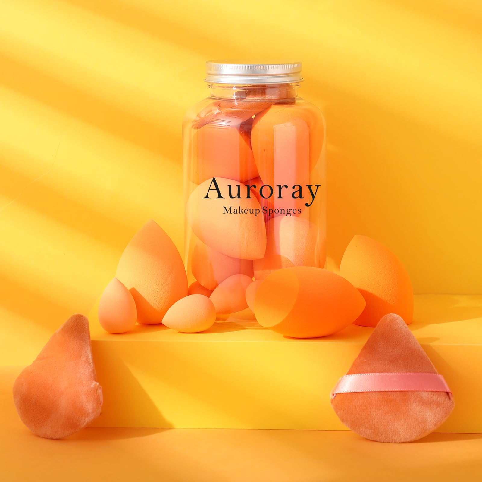 Auroray sponges in plastic jar keep tools clean and ready for on the go.