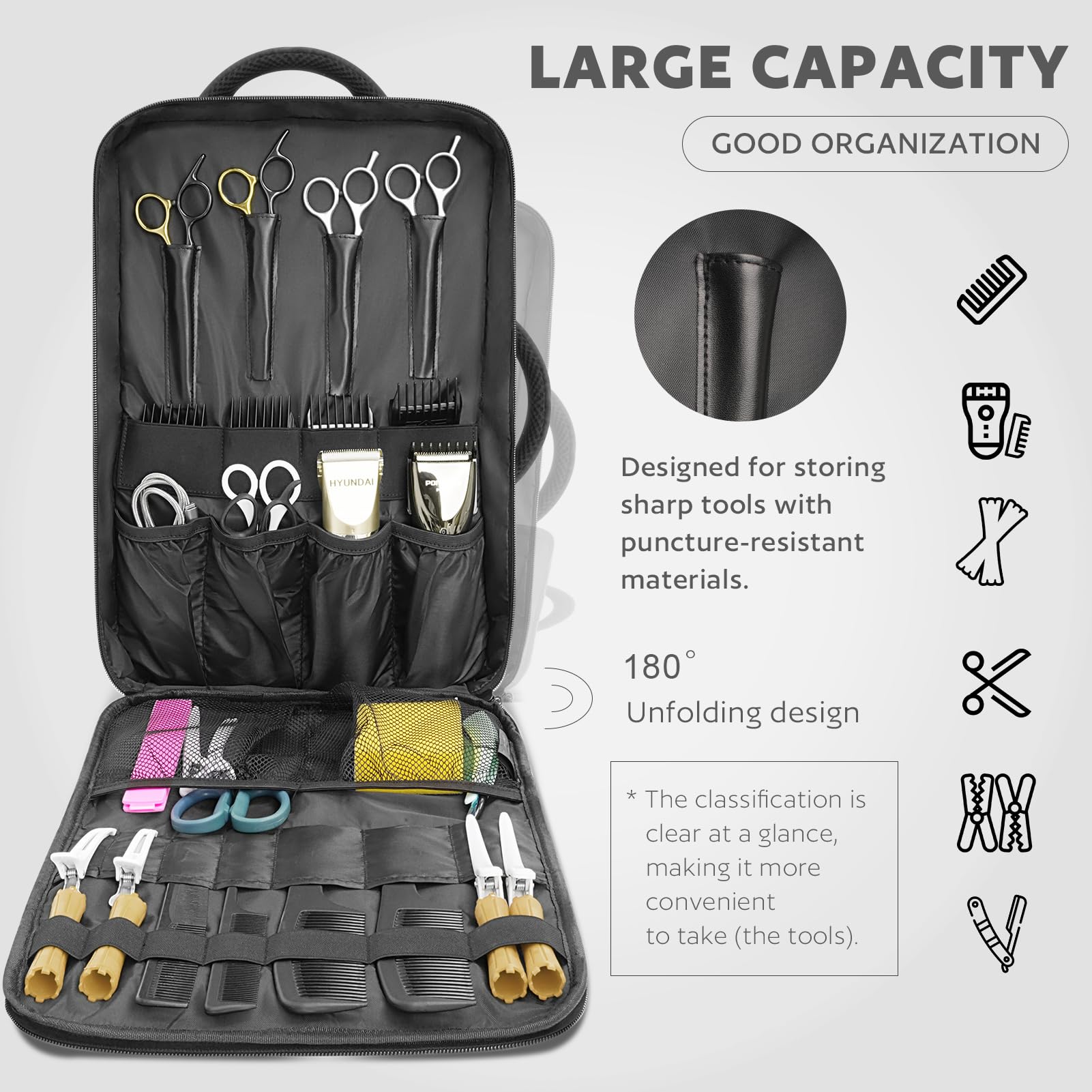 AUROTIER barber bag clipper compartment neatly houses scissors and clippers for quick access.