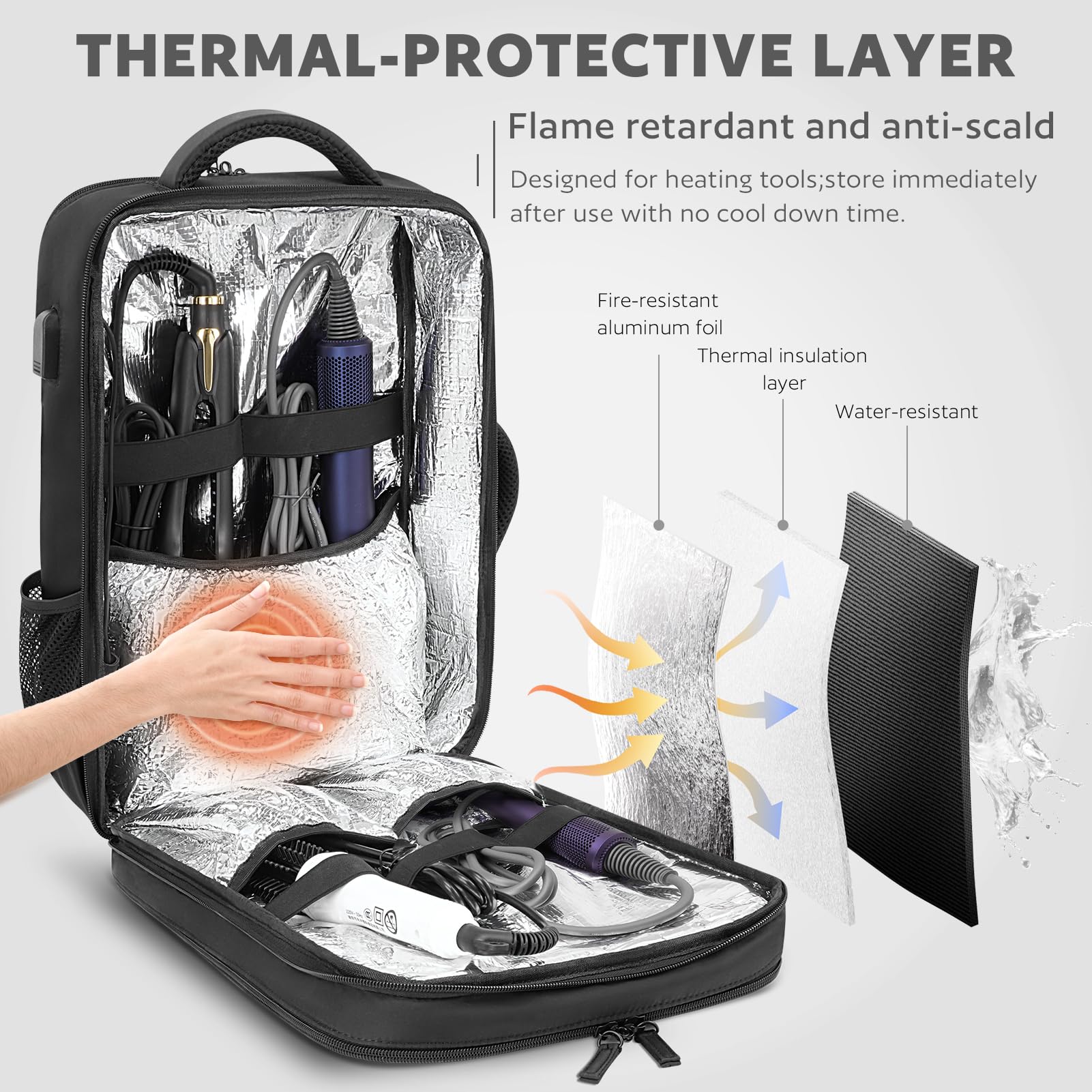 AUROTIER barber bag side pocket for curling irons or personal items.
