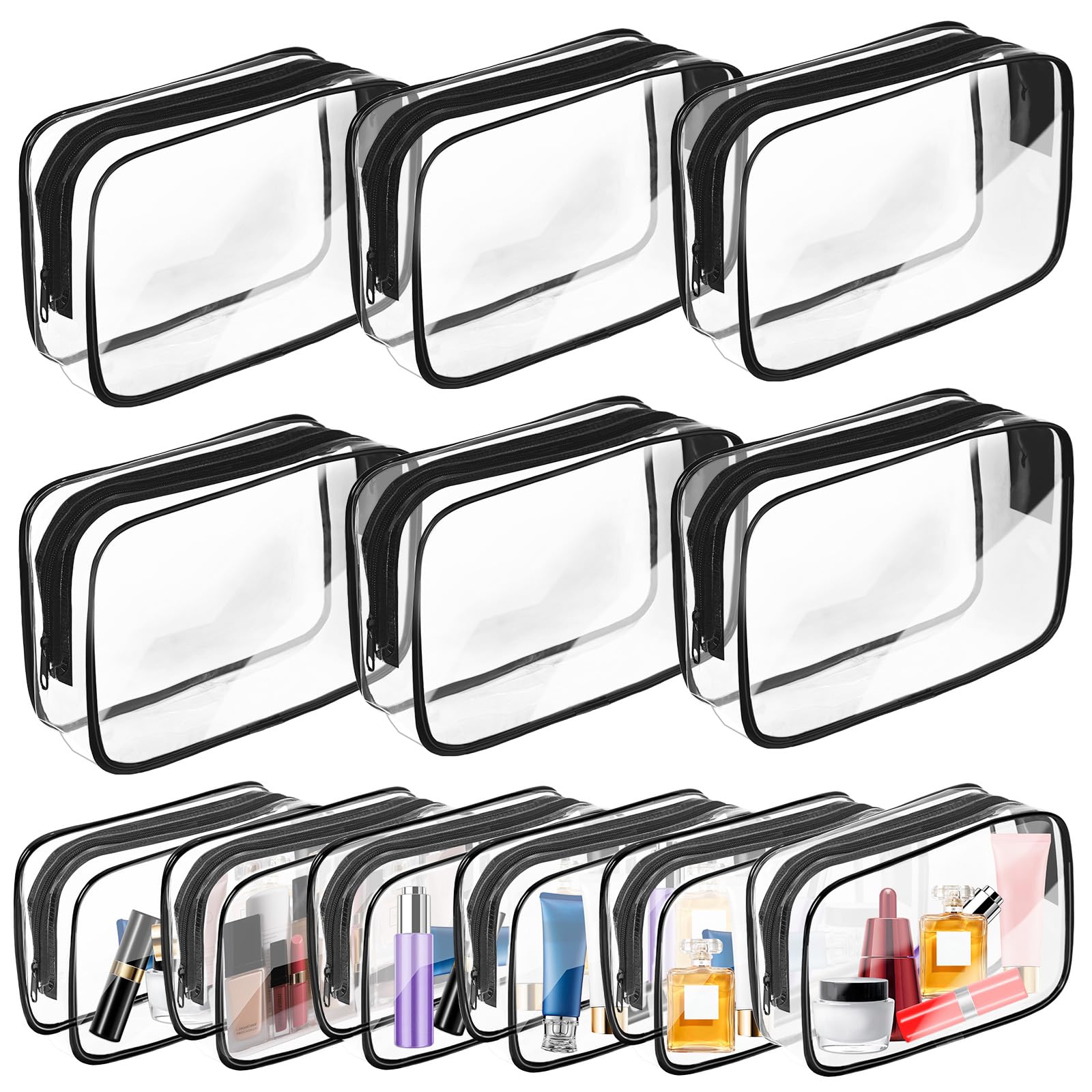 AURUZA Clear Makeup Bag zipper closeup shows a smooth opening for easy cosmetics access.