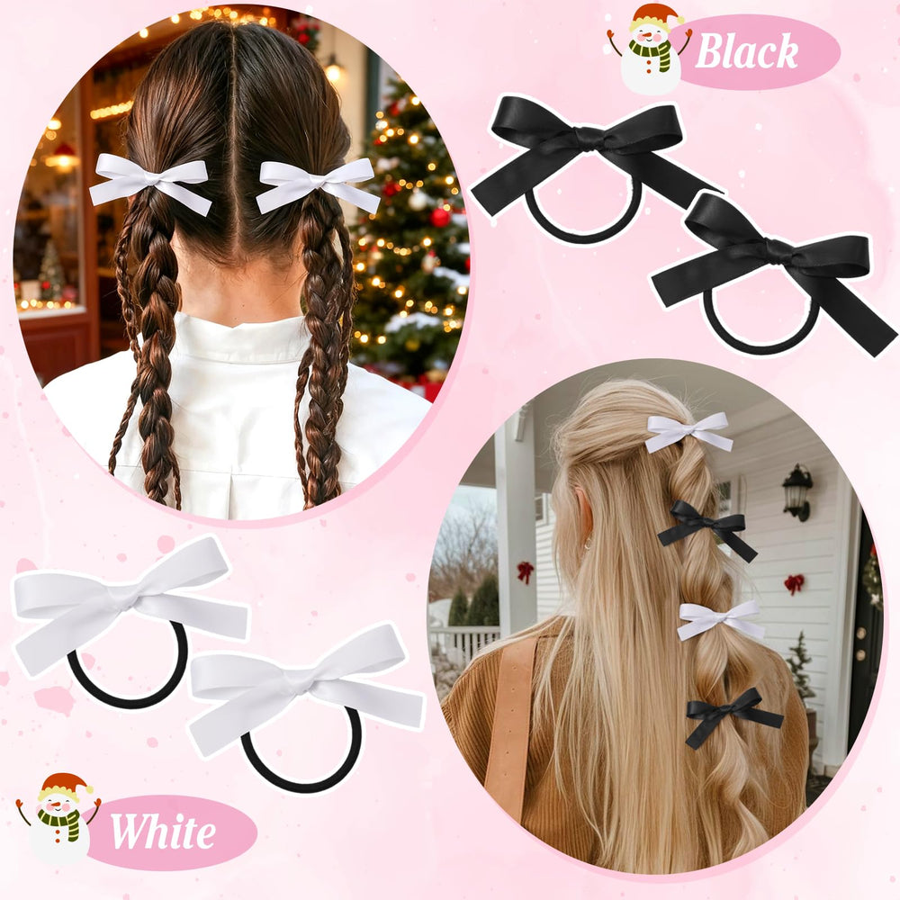 Auseibeely black and white satin bows in use — cute, versatile hairstyle accent.