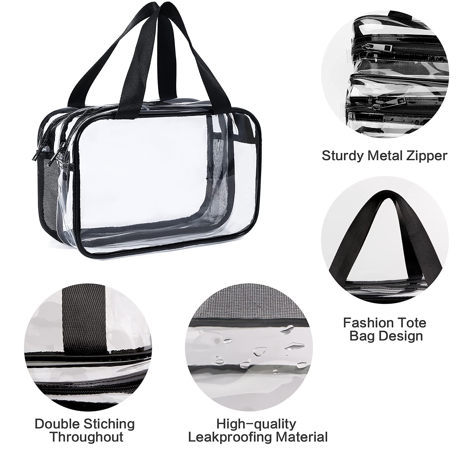 Auseibeely clear toiletry bag 0.5mm PVC material is durable and reusable