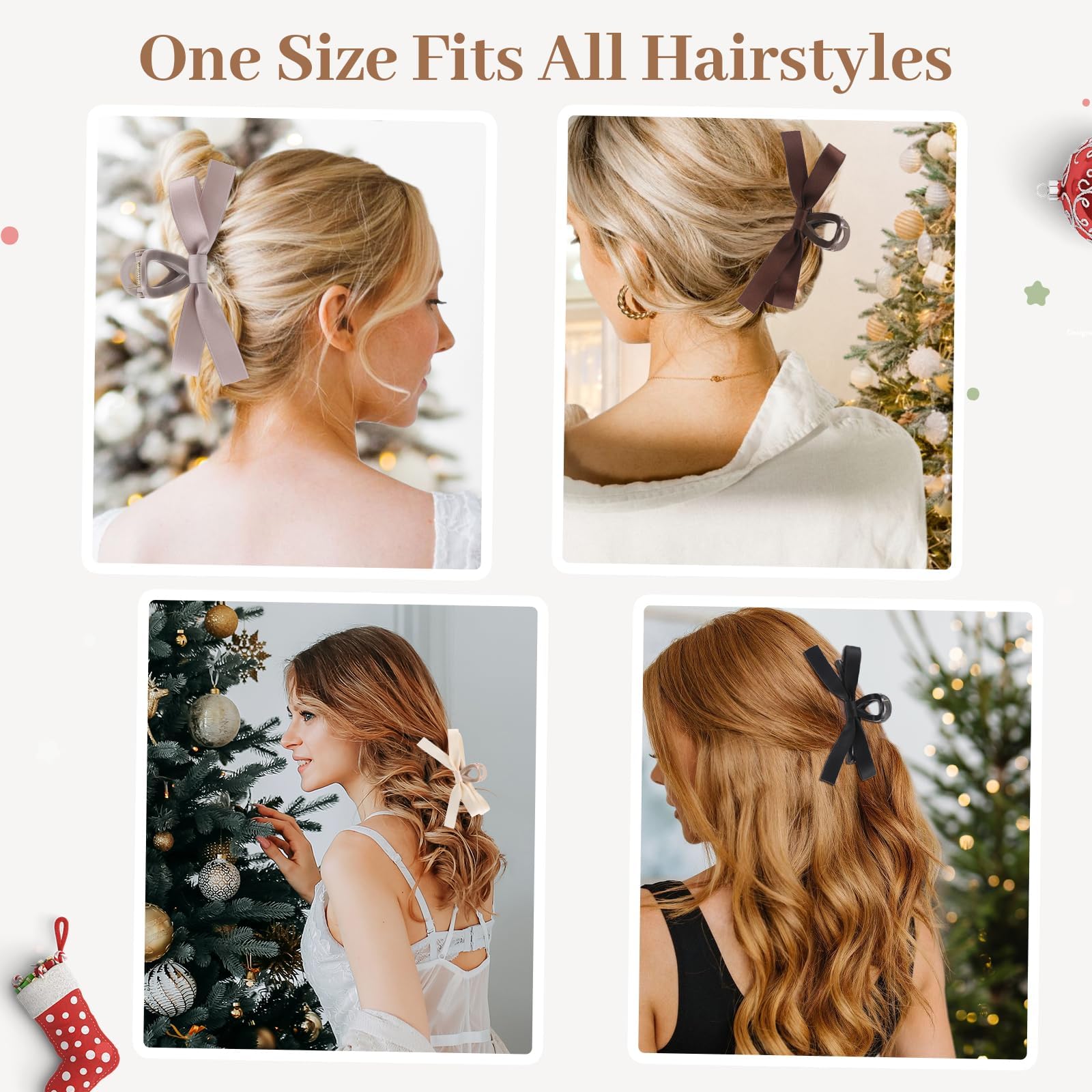 Auseibeely satin bow clip worn in a casual hairstyle for versatile styling.