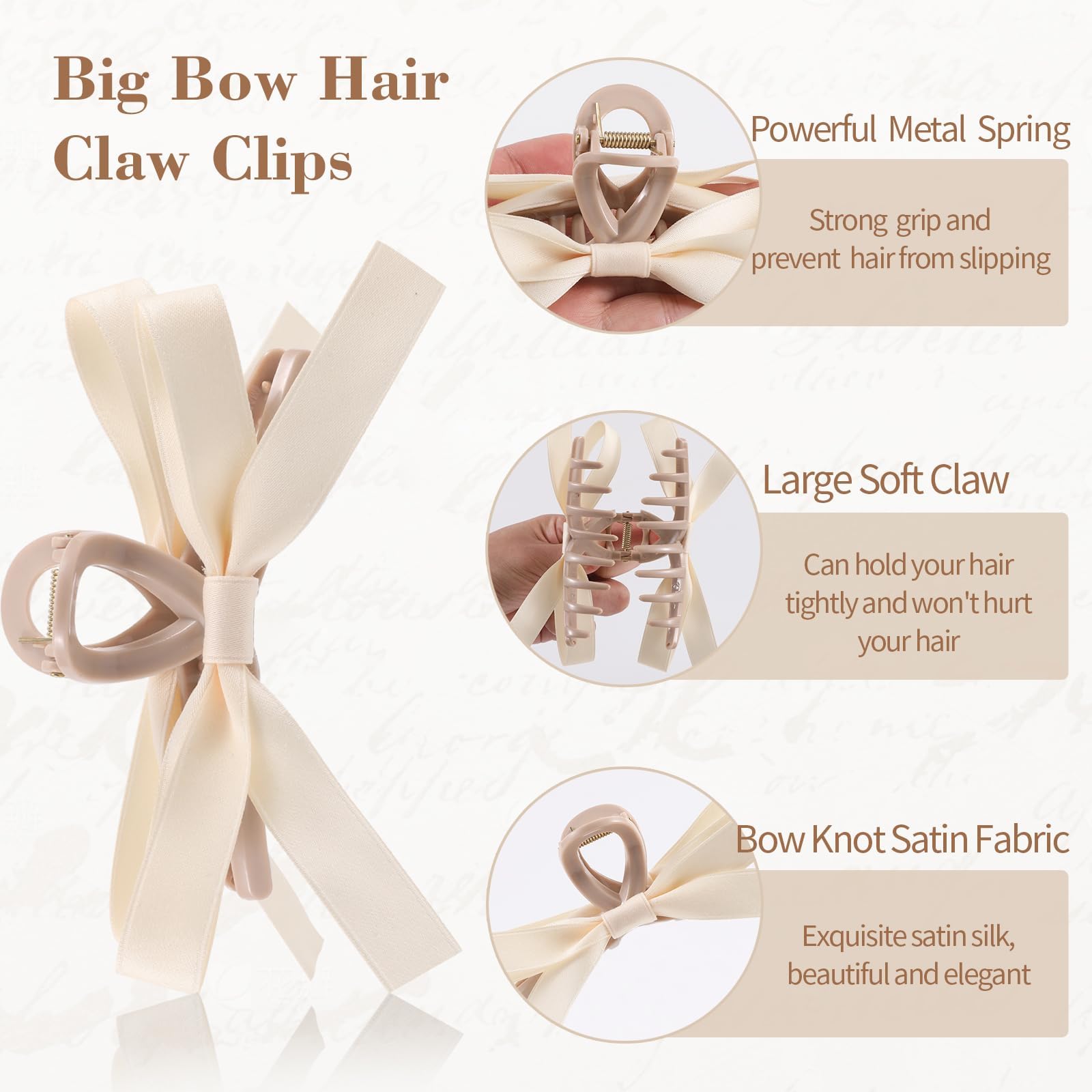 Auseibeely satin bow clip back view highlights comfortable design.