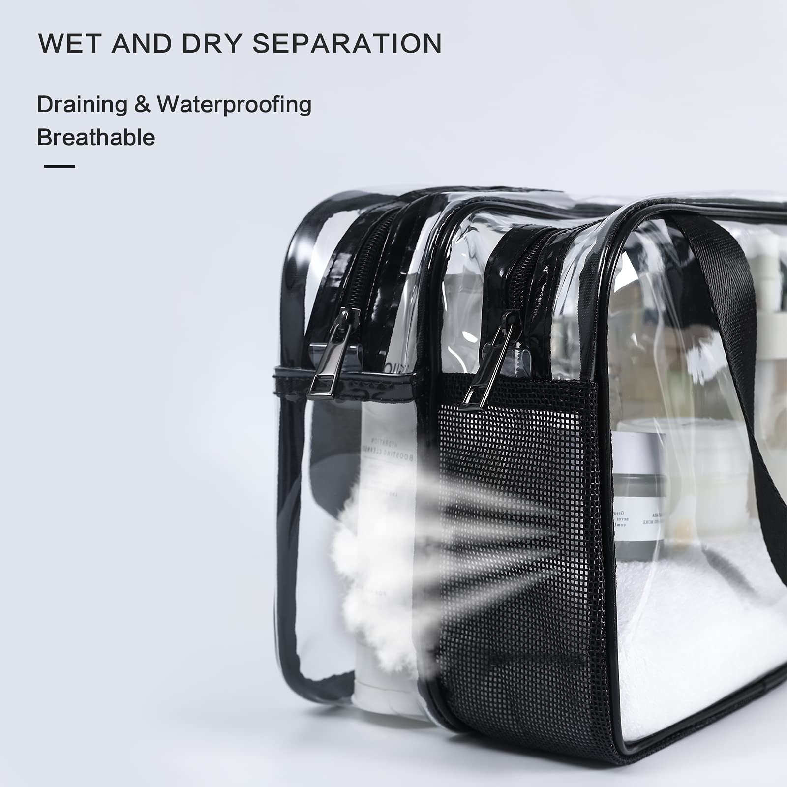 Auseibeely clear toiletry bag waterproof compartment protects liquids