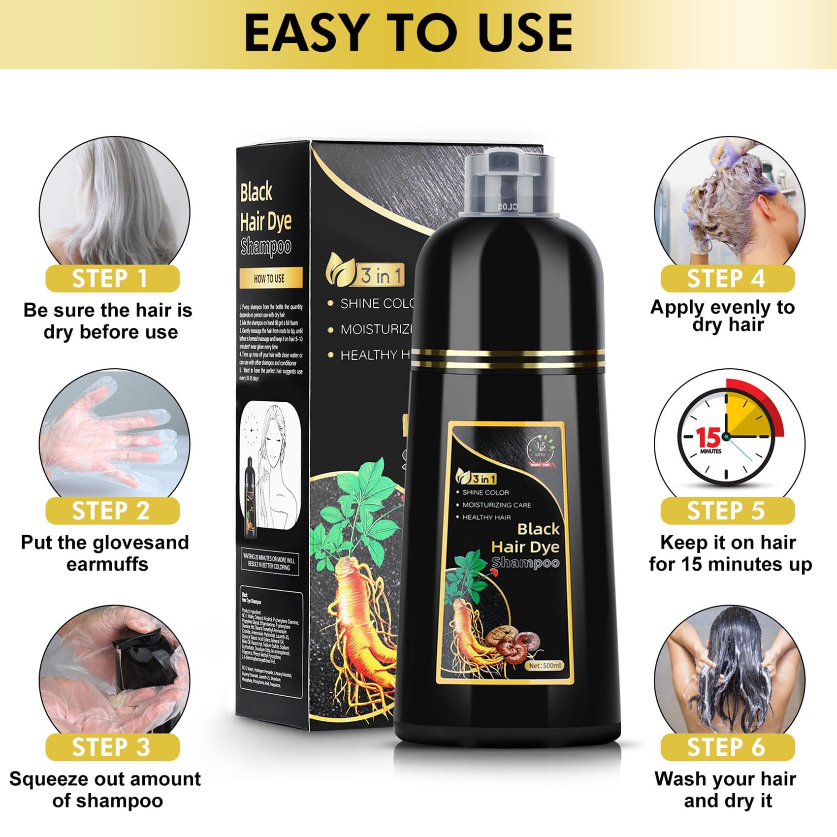 AUSGREER gray hair coverage results showing natural blend on strands