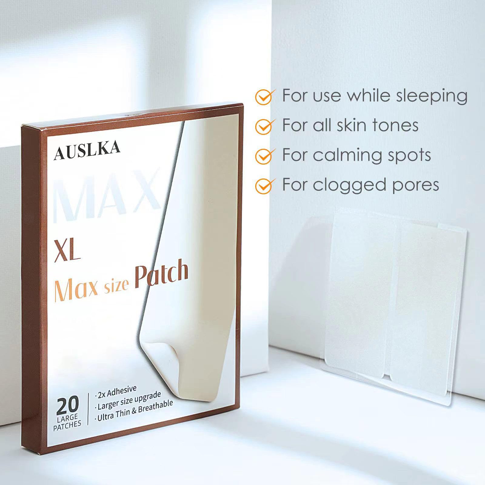 AUSLKA hydrocolloid-dots-clear patch blends with skin for subtle protection.