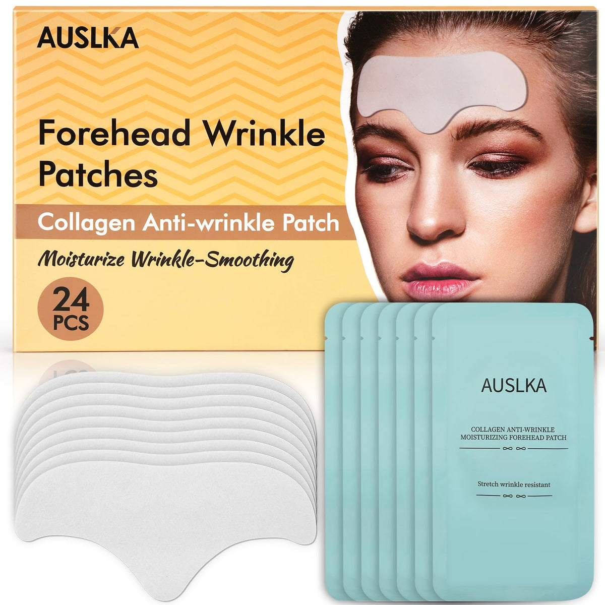 Parches AUSLKA para la frente con aloe, hidratación y suavidad para la piel.