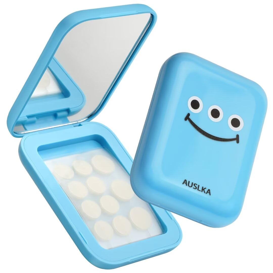 AUSLKA pimple patches in a case for refillable compact portability.