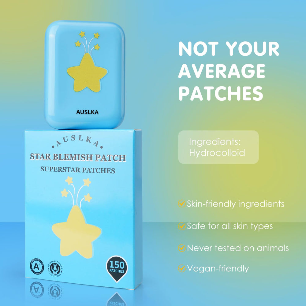 AUSLKA Star Pimple Patches hydrocolloid patch for blemish coverage and protection.