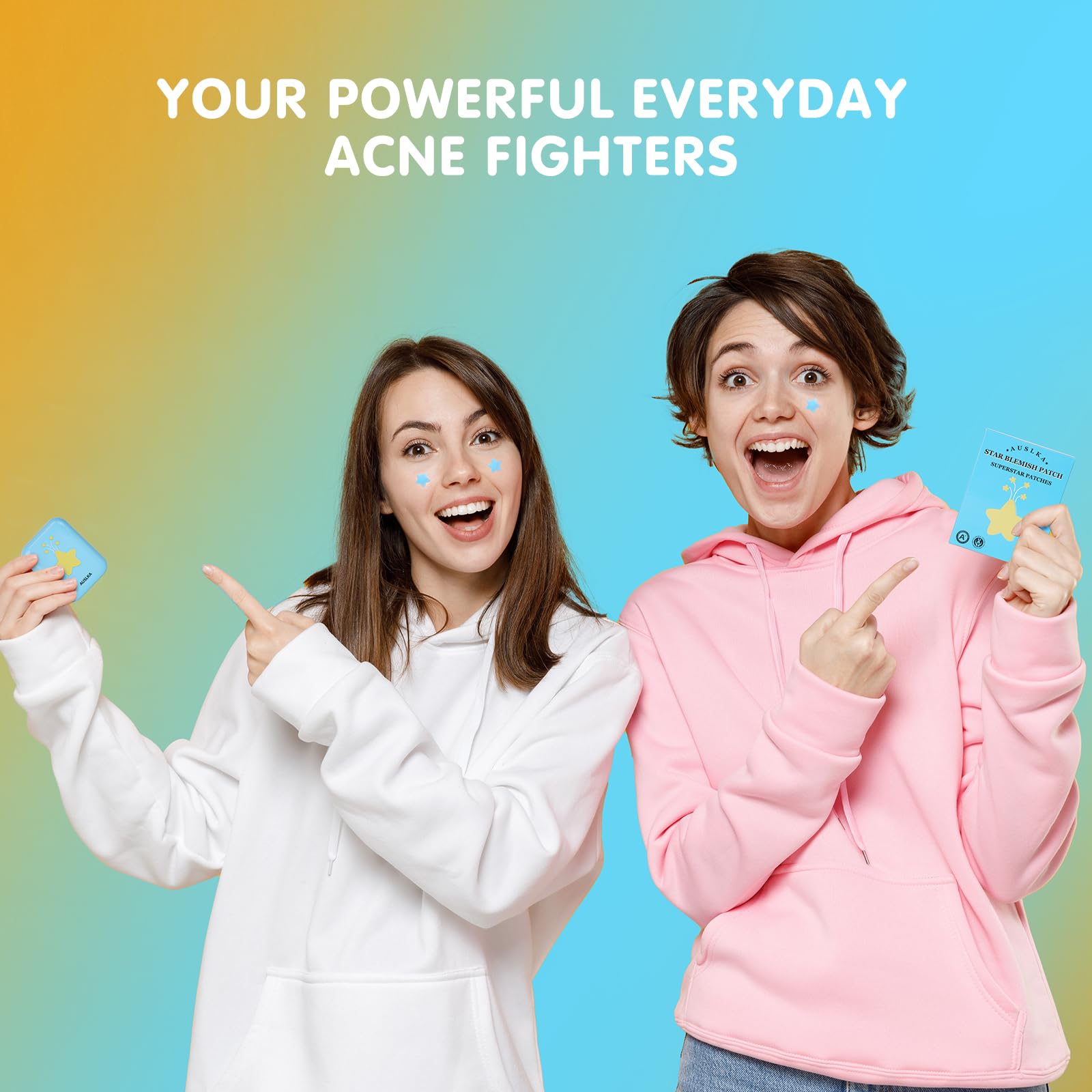 AUSLKA Star Pimple Patches on-face close-up shows star design for targeted care.