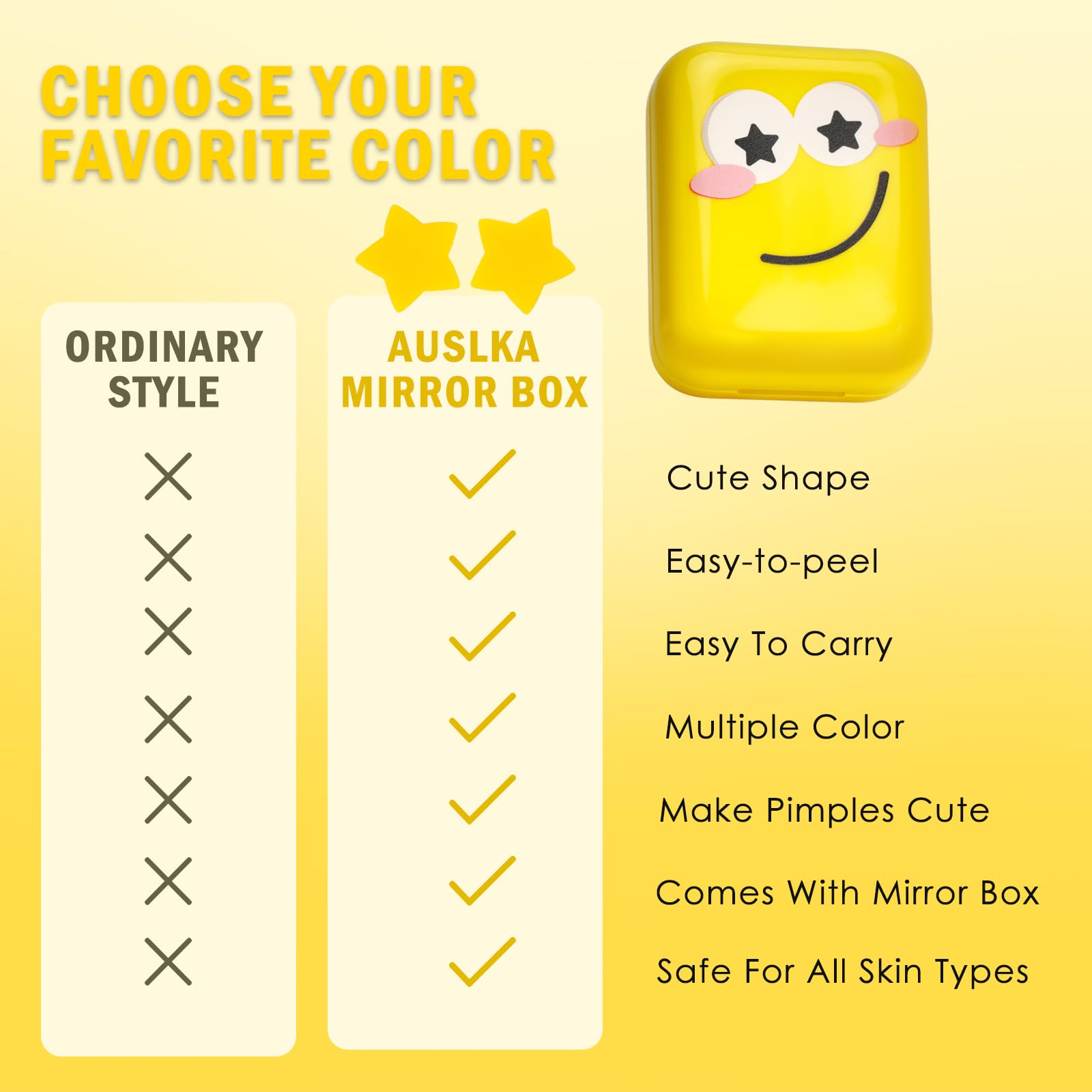 AUSLKA Star Pimple Patches yellow star patches offer discreet, color-matched spot coverage.