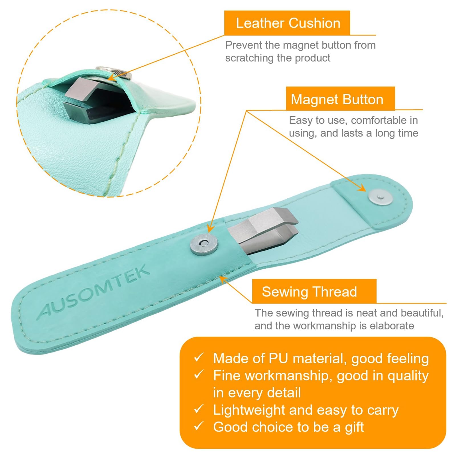 Ausomtek caja cyan PU: funda compacta para transporte.
