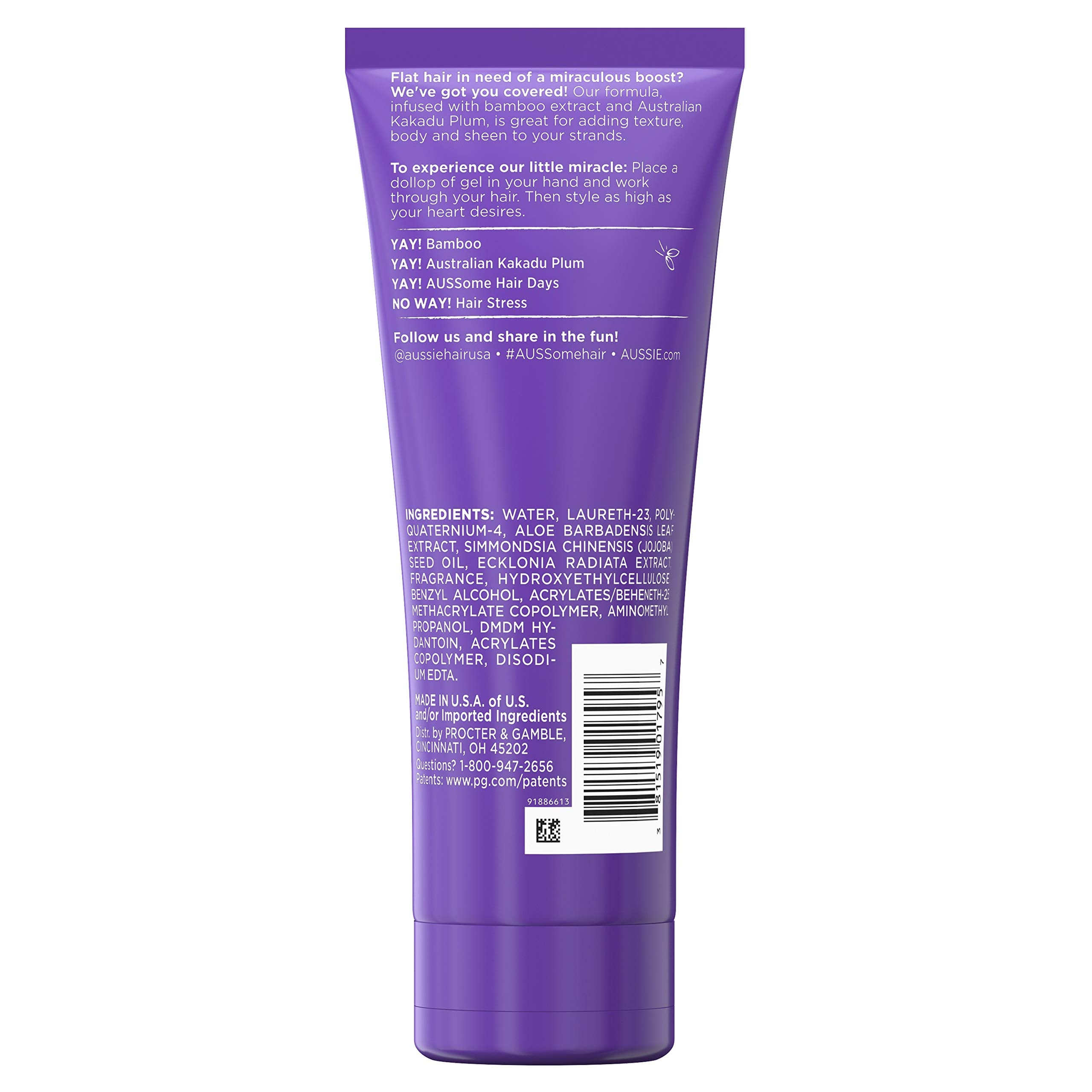 Aussie Headstrong Volume Texturizing Gel braid-top-knot shows secure hold.