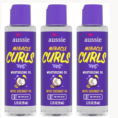 Aussie Miracle Curls oil bottle closeup for hydrated, shiny curls.