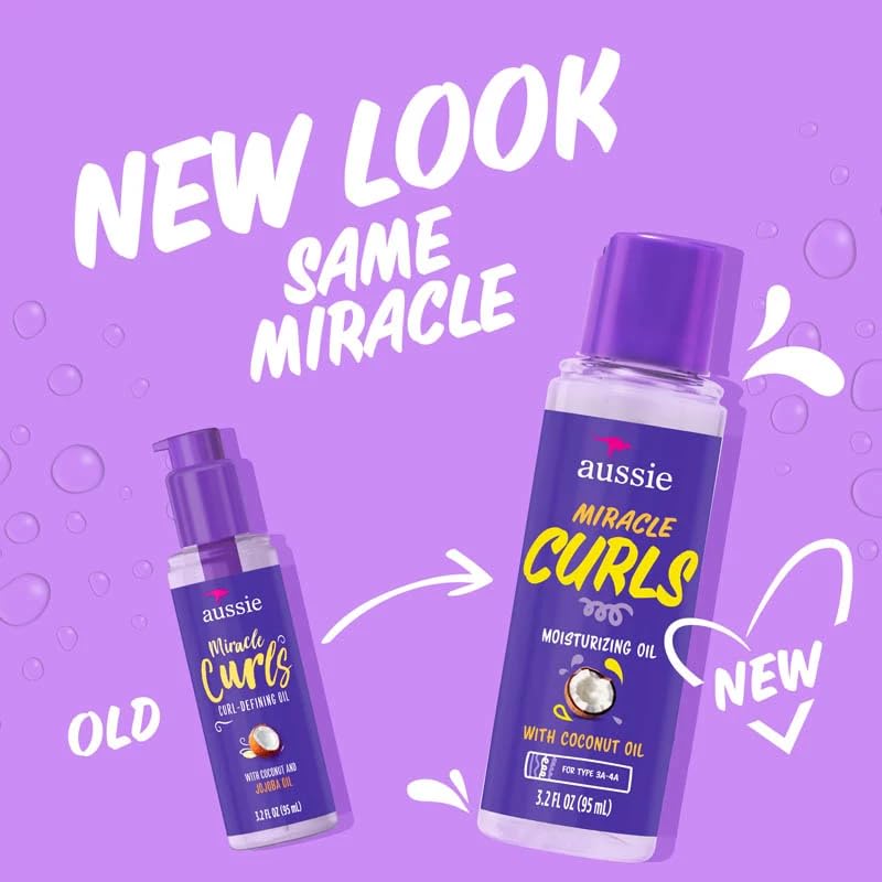 Aussie Miracle Curls oil with coconut and jojoba nourishes curls.