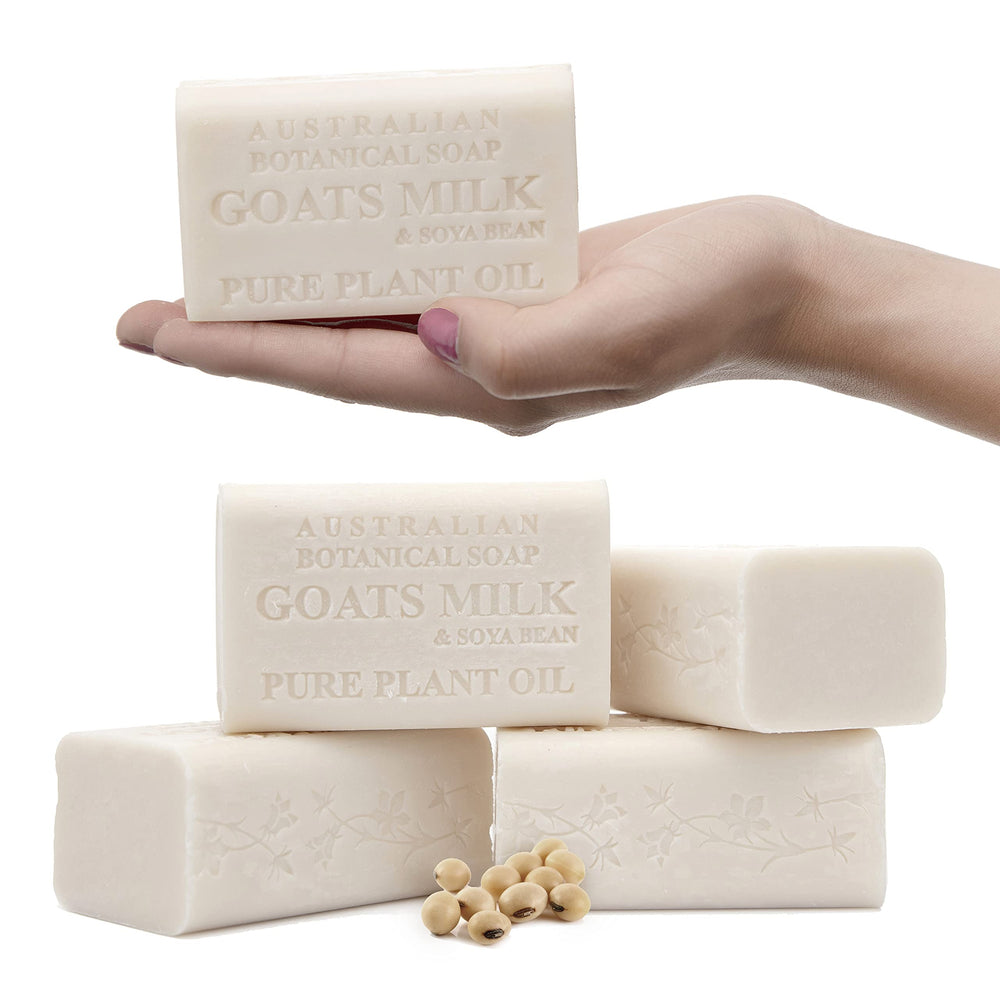 Australian Botanical Goat Milk Soap close-up showing a creamy bar for gentle cleansing.