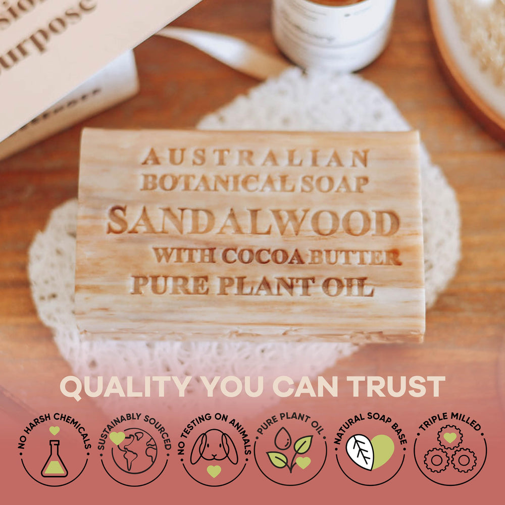 Australian Botanical Soap bar on wet hands showing smooth rinse-off and residue-free finish.