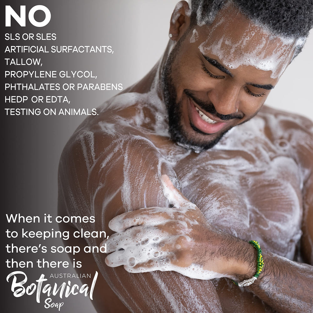 Creamy lather from Australian Botanical Soap enhances body wash.