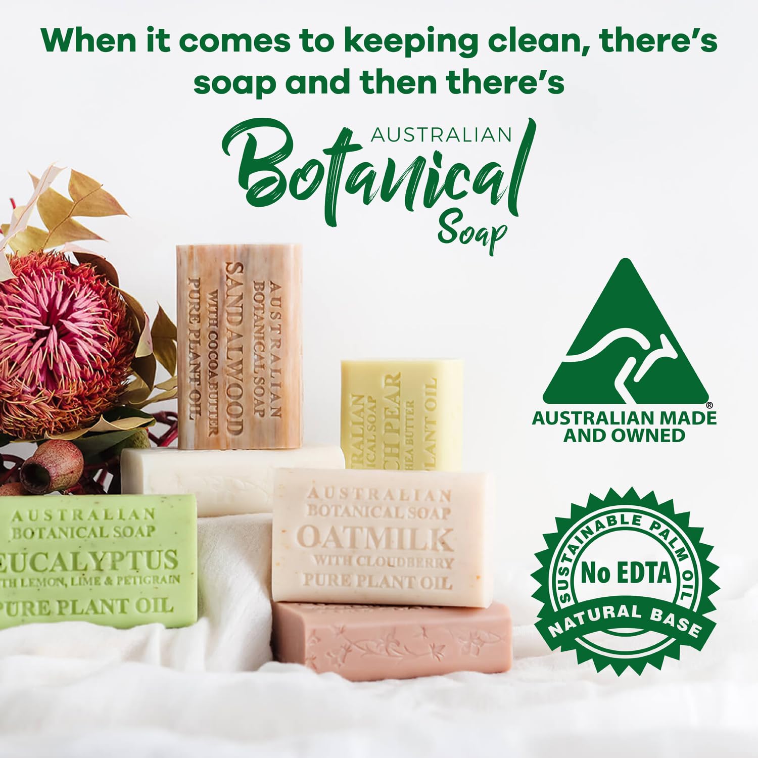 Australian Botanical Soap suitable for daily use on body, face, and hands.