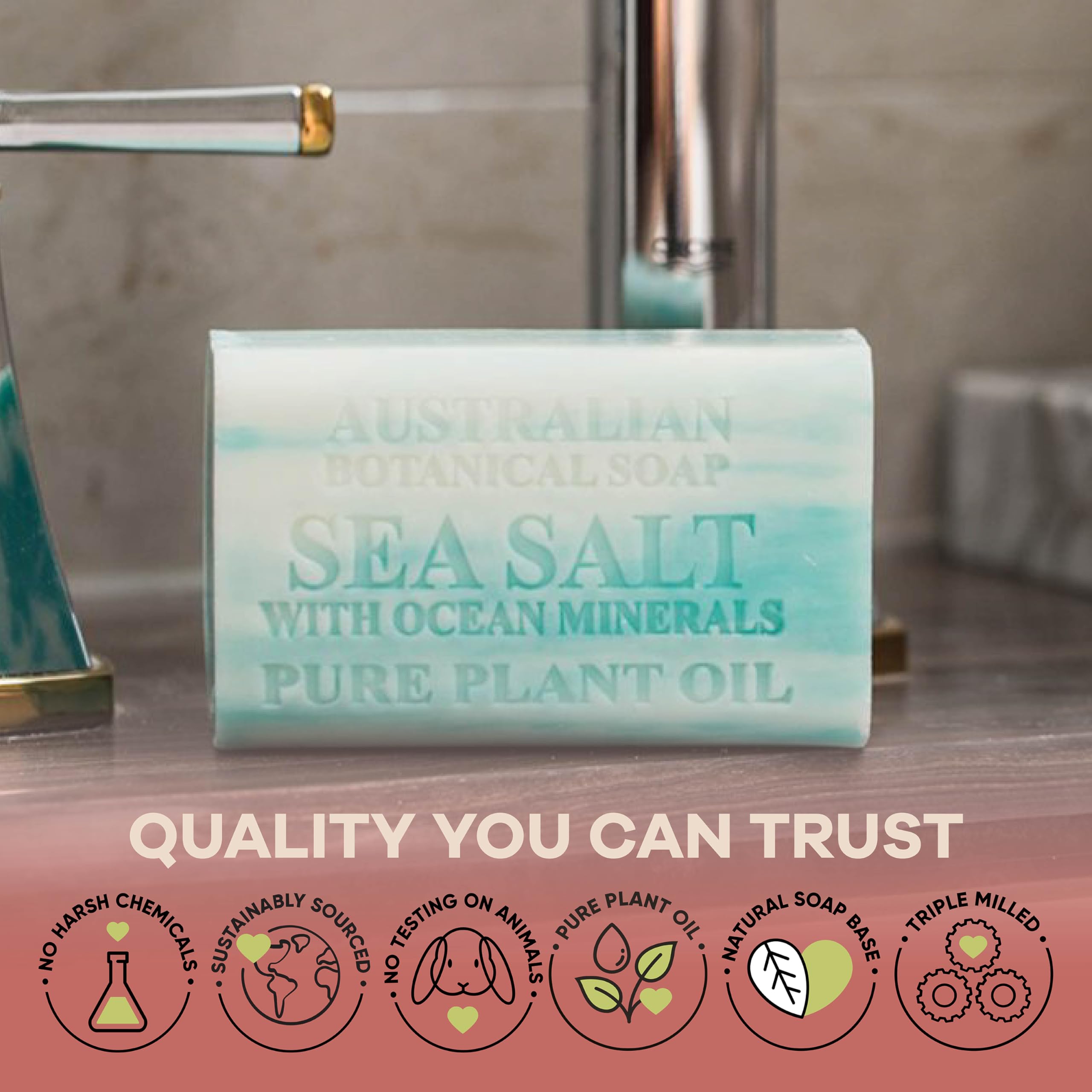 Australian Botanical Soap glycerin-rich formula delivers rich lather for daily use.