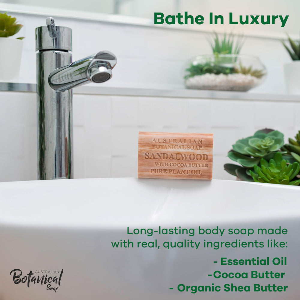 Australian Botanical Soap organic shea butter closeup highlighting nourishing daily cleansing.