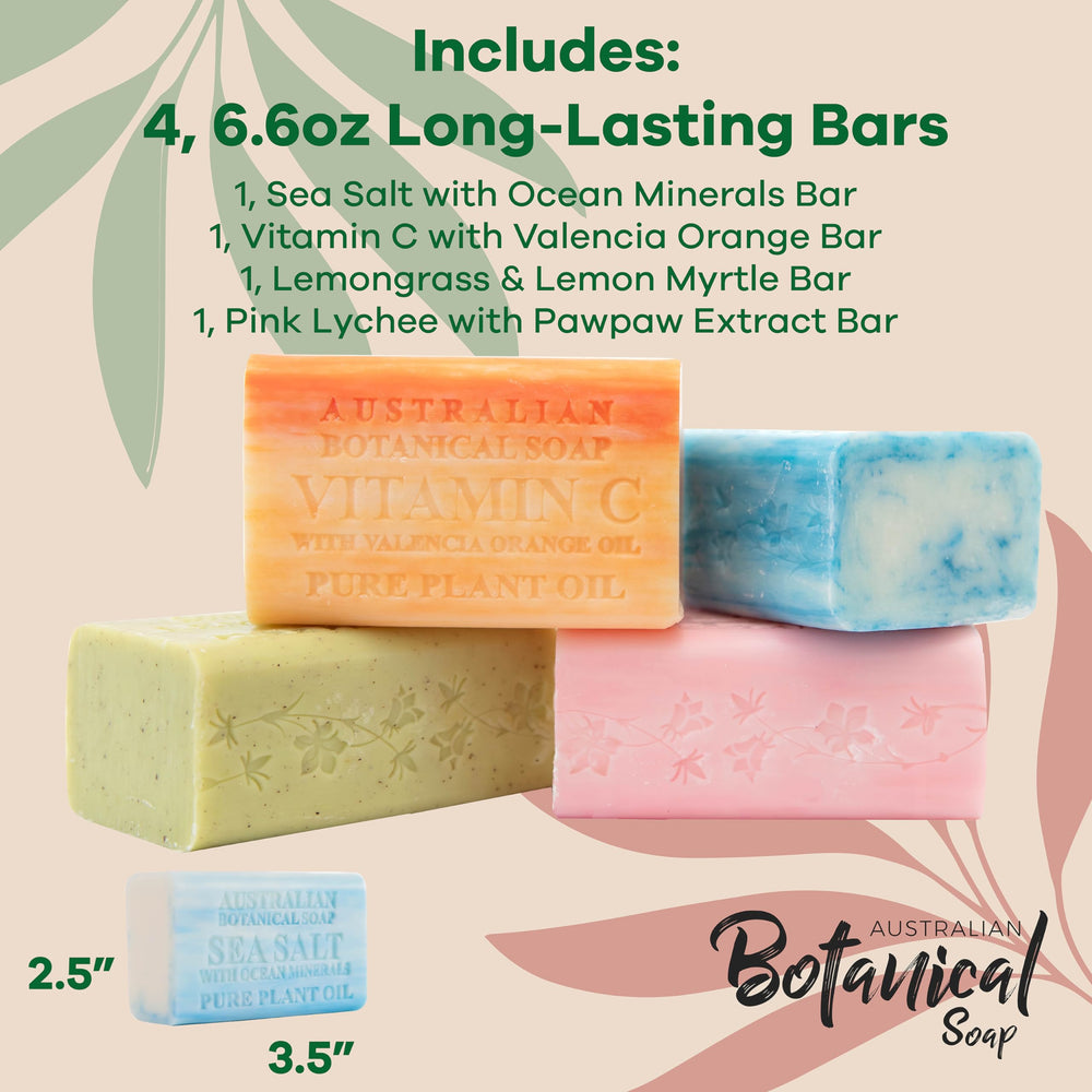 Australian Botanical Soap Pink Lychee Pawpaw bar with fruity aroma and gentle exfoliation.