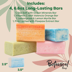 Australian Botanical Soap Pink Lychee Pawpaw bar with fruity aroma and gentle exfoliation.