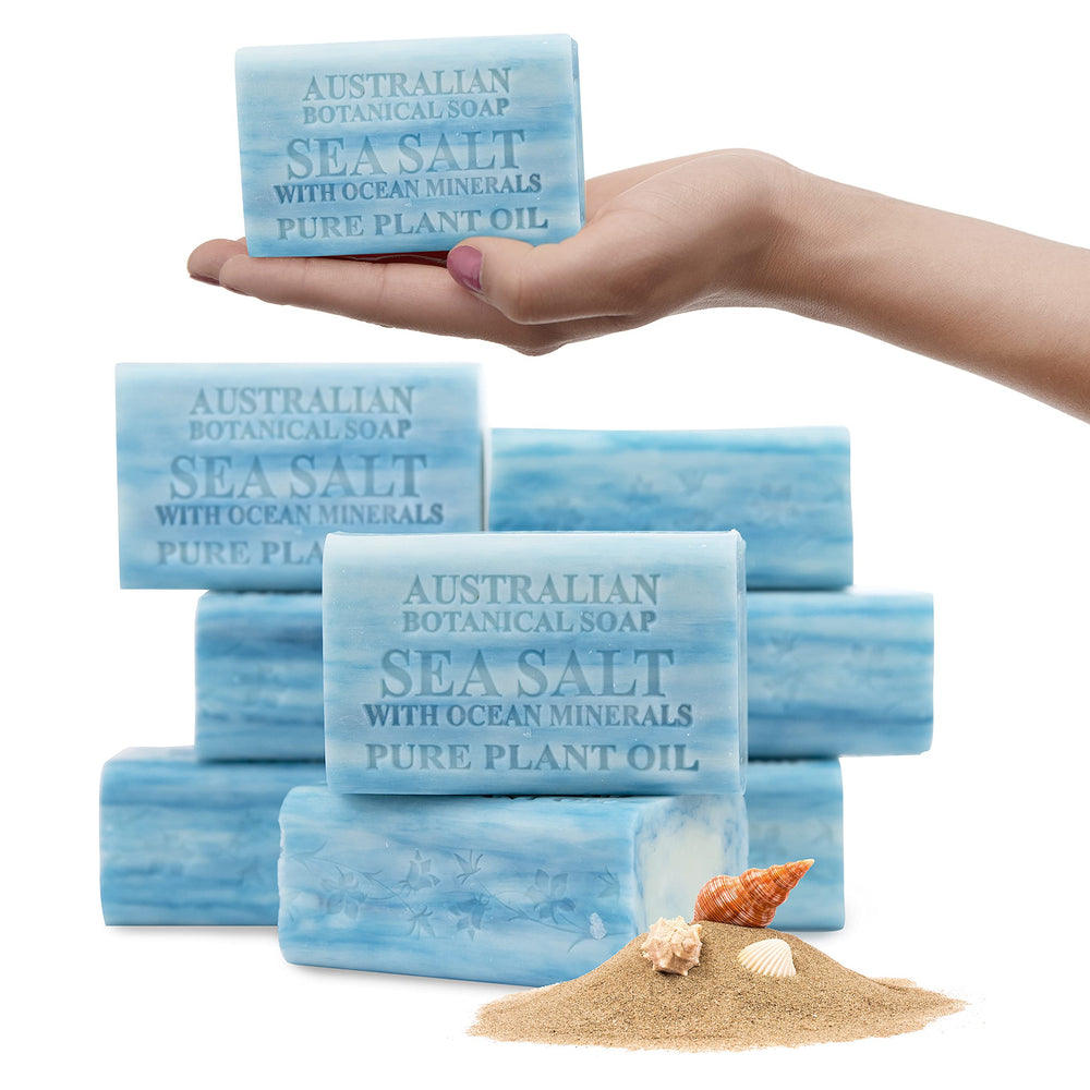 Australian Botanical Soap sea salt bar demonstrates gentle cleansing and radiant skin.