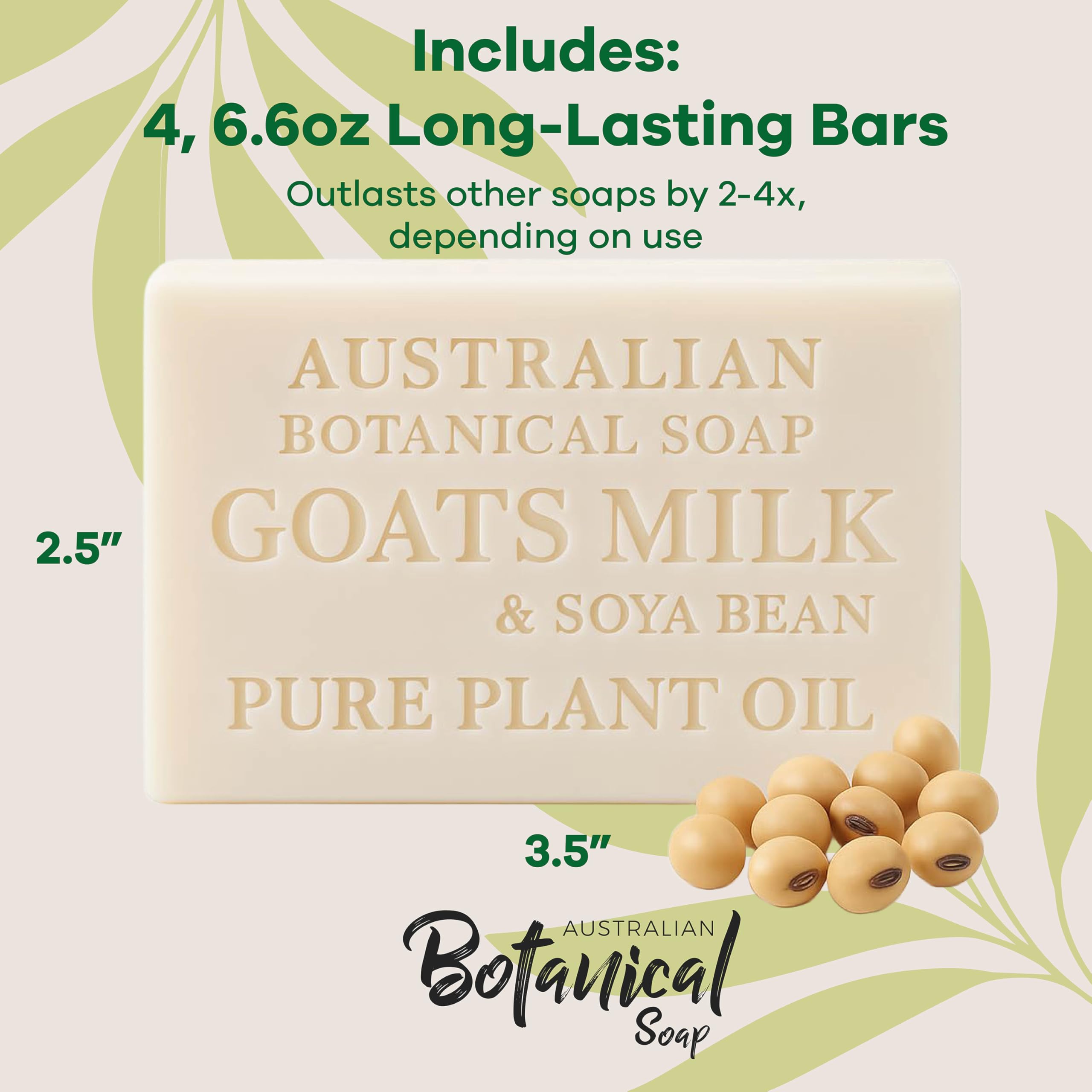 Australian Botanical Soap soya bean oil detail highlights hydration and skin softness.