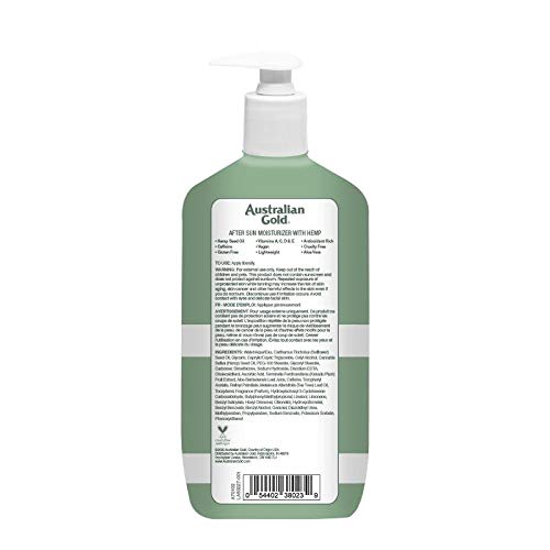 Australian Gold After Sun Moisturizer ingredients like tea tree oil highlighted for revitalization