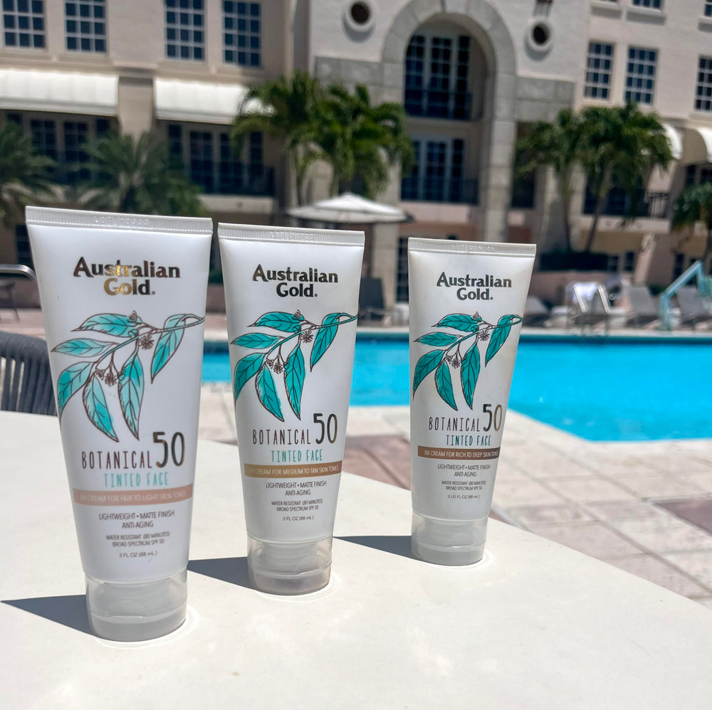 Australian Gold Botanical SPF 50 tinted face lotion with eucalyptus and red algae