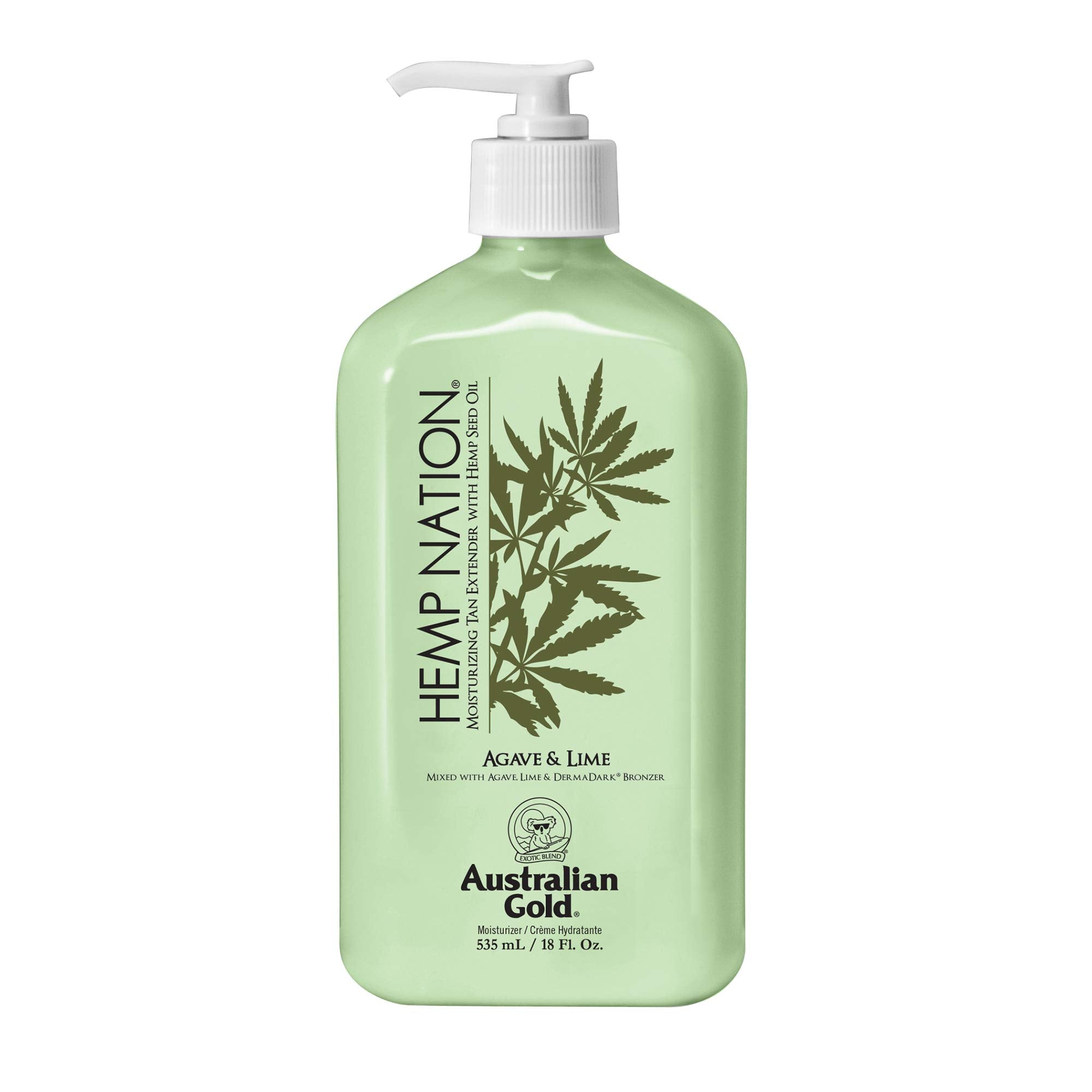 Australian Gold Hemp Nation Agave Lime Tan Extender bottle moisturizes skin and enhances natural color.