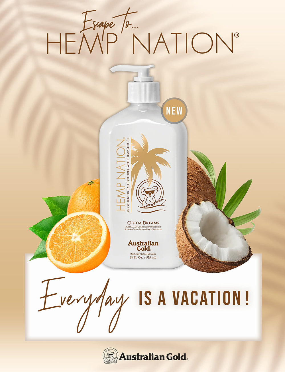Australian Gold Hemp Nation Cocoa Dreams tan extender pump focuses on even application