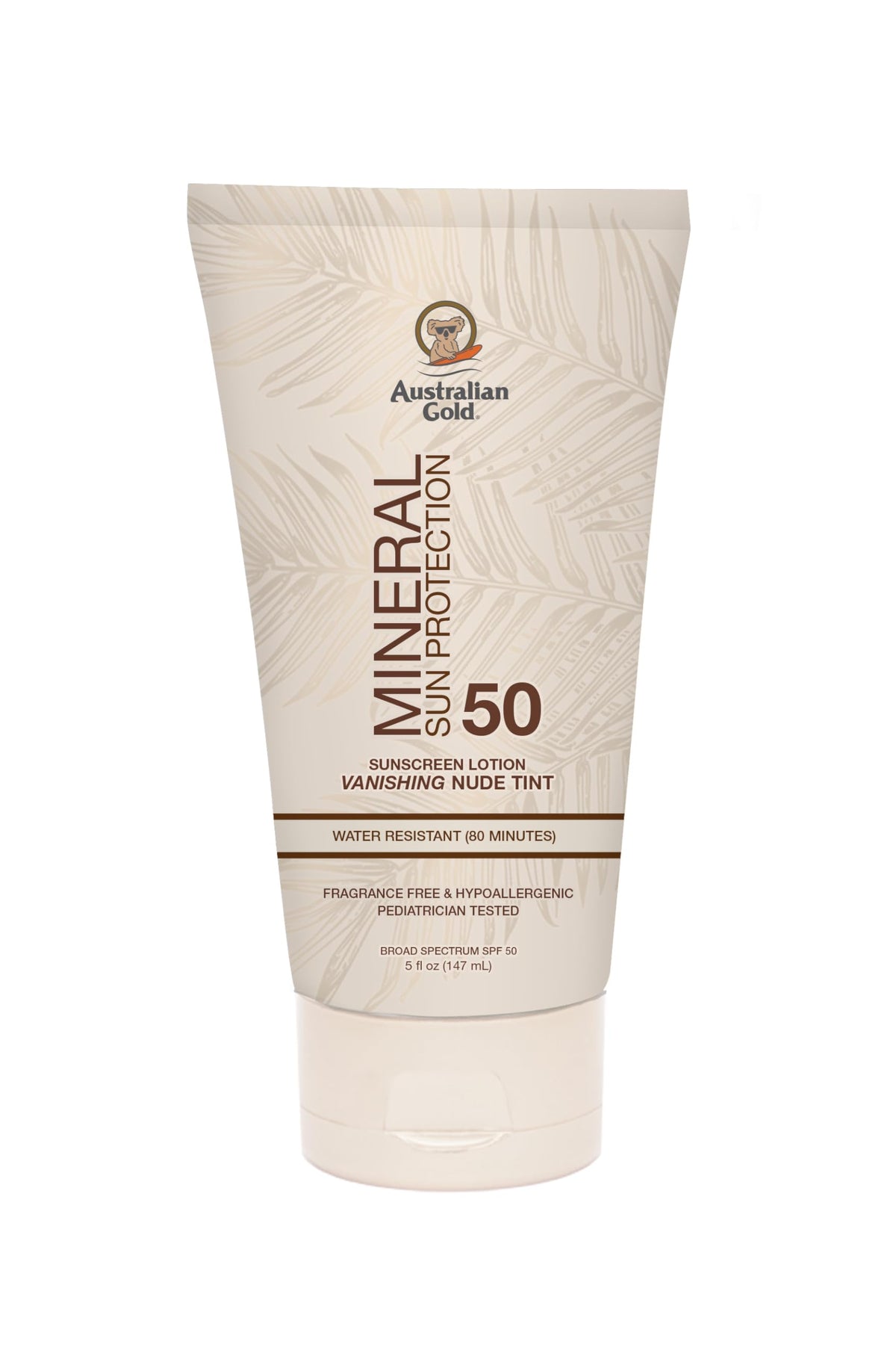 Australian Gold Mineral SPF50 with vanishing nude tint bottle for a natural, seamless finish on all skin tones.