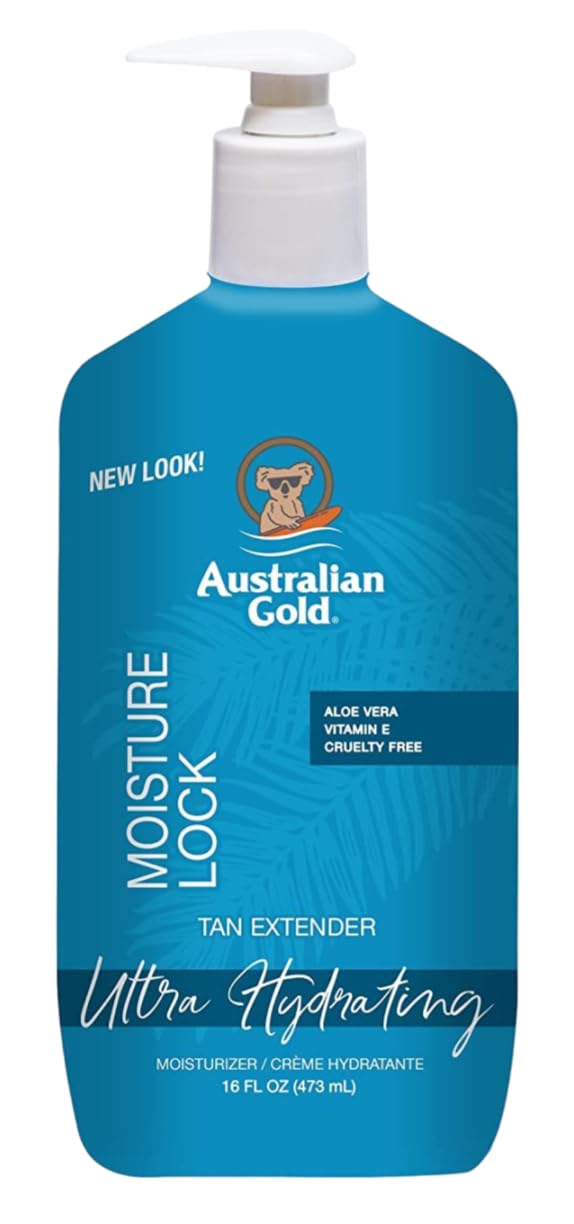 Application hand applying Australian Gold Moist Lock Tan Extender for even coverage