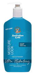 Application hand applying Australian Gold Moist Lock Tan Extender for even coverage