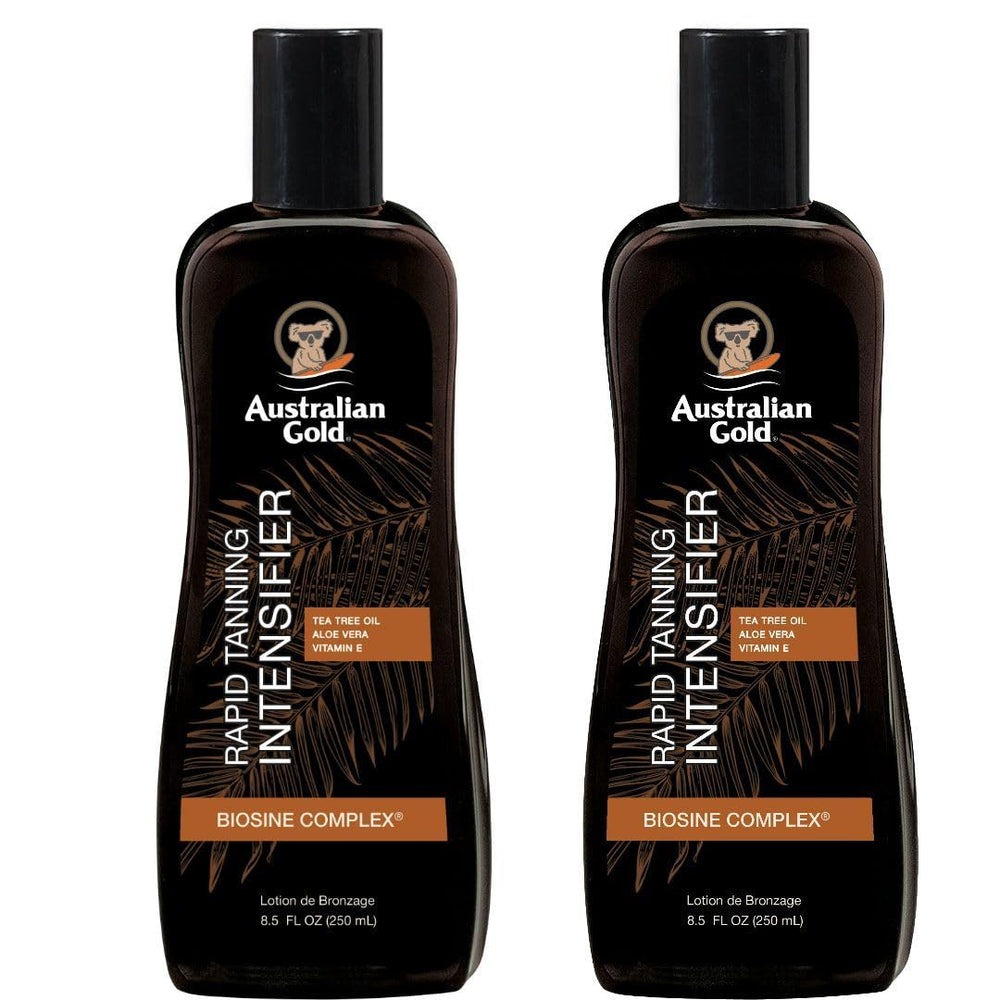 Australian Gold Rapid Tanning Intensifier bottle demonstrating faster color development