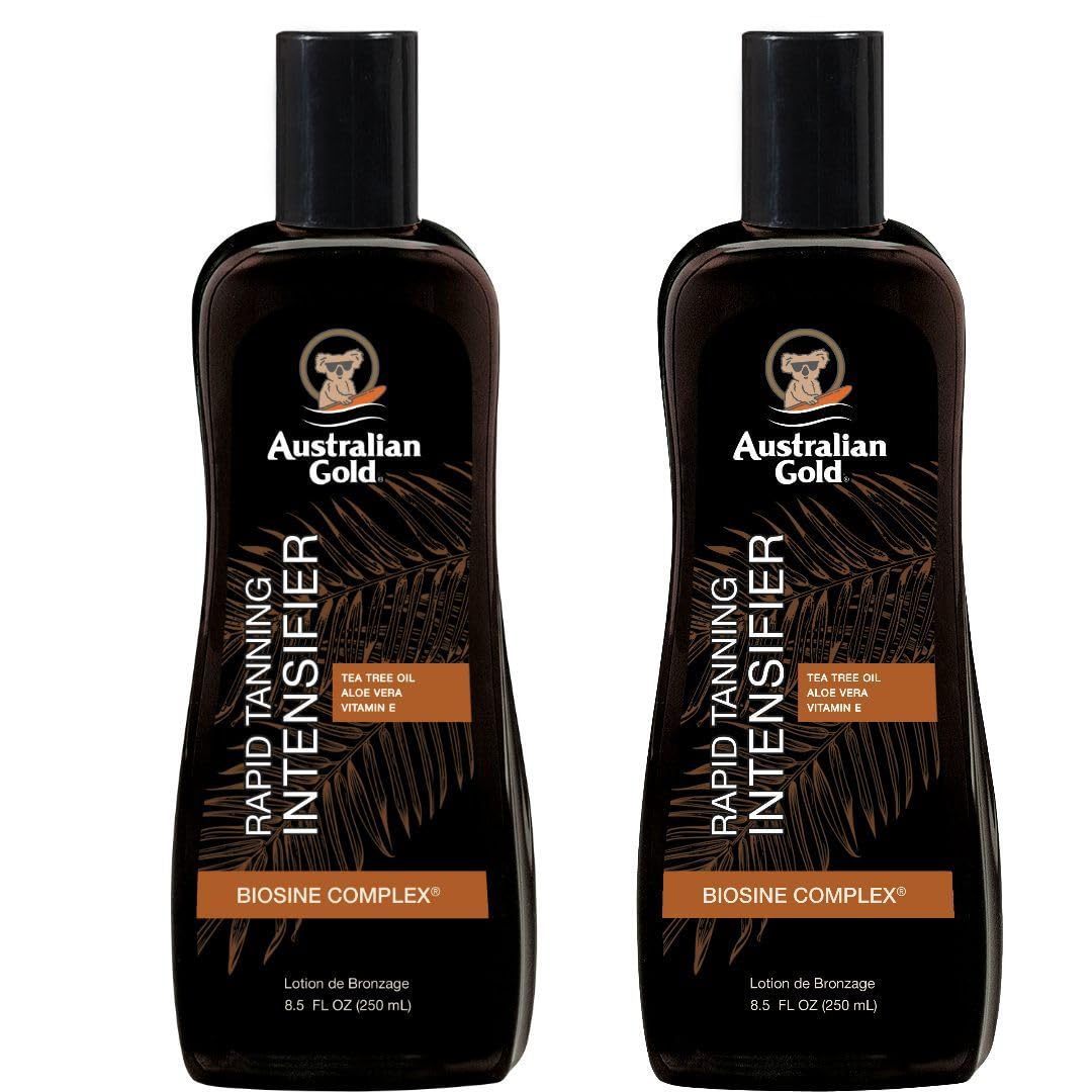 Australian Gold Rapid Tanning Intensifier bottle demonstrating faster color development